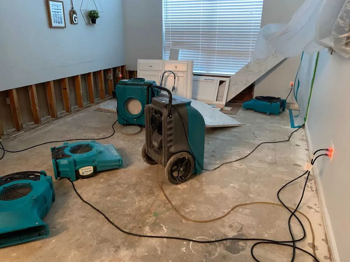 Dehumidifier in flood-cut room for Water Damage Restoration in Long Beach
